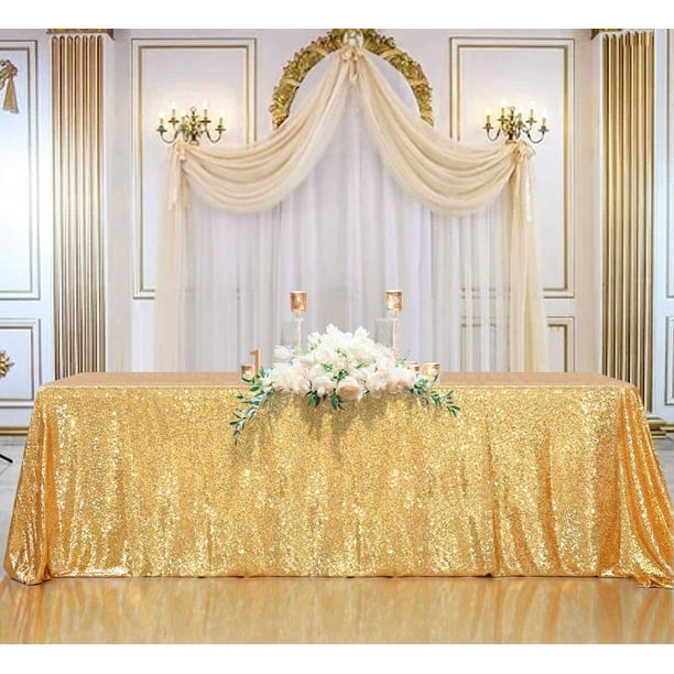 B-COOL Sequence Table Cloths Rectangle 60X102inches Matte Gold Sequin Overlay Ceremony Bridal Table Shower Decorations 